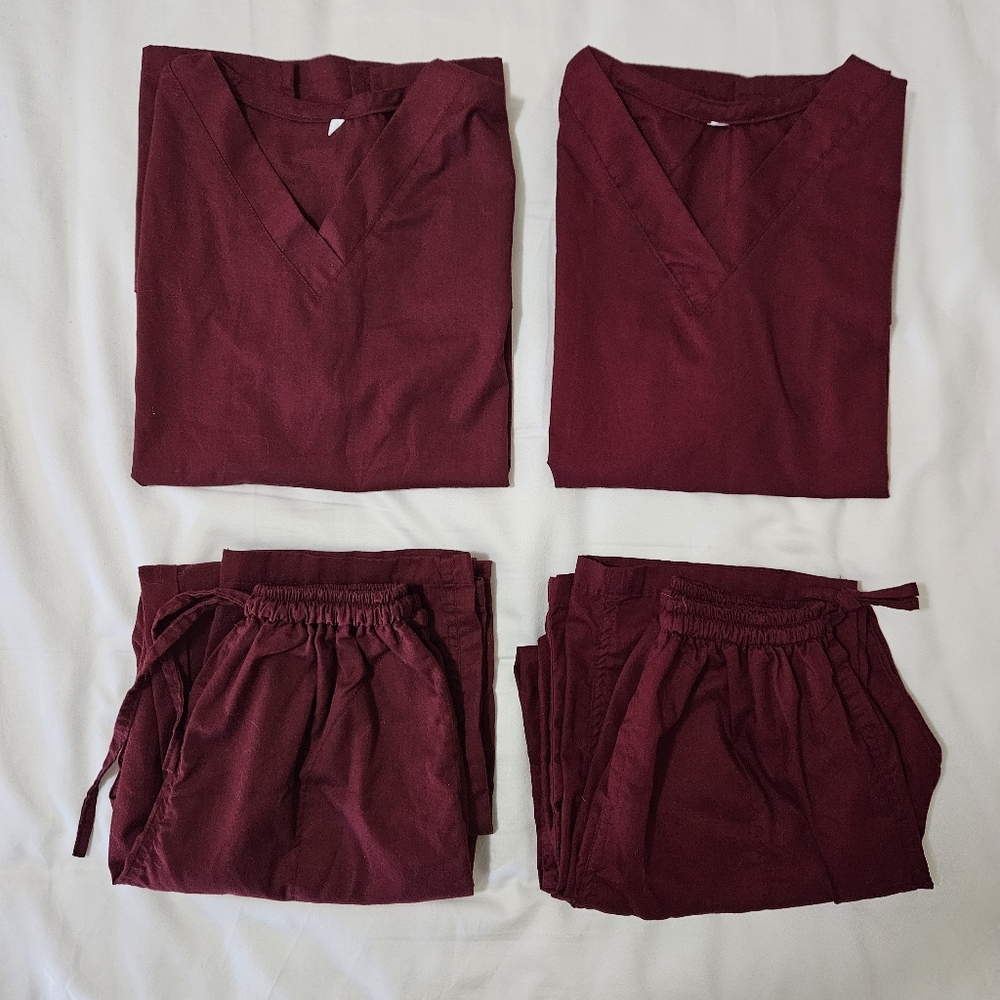 Burgundy Red Scrub Suits 2 PAIRS